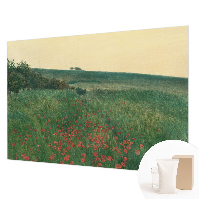 Fotobehang woonkamer met een patroon van papavervelden
