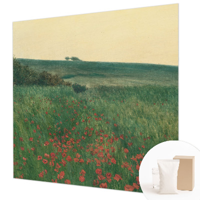 Fotobehang woonkamer met een patroon van papavervelden