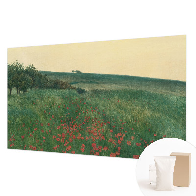 Fotobehang woonkamer met een patroon van papavervelden