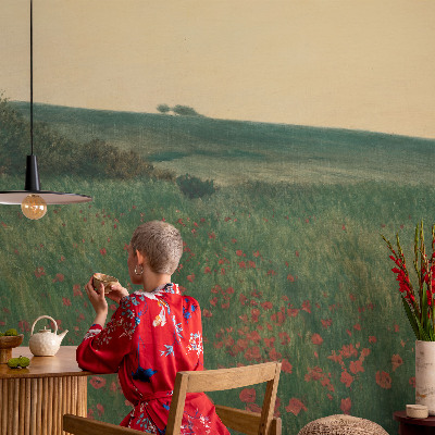 Fotobehang woonkamer Papavervelden