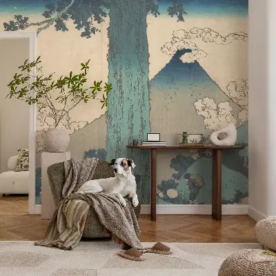 Fotobehang voor de slaapkamer met een bergpanorama in natuurlijke kleuren