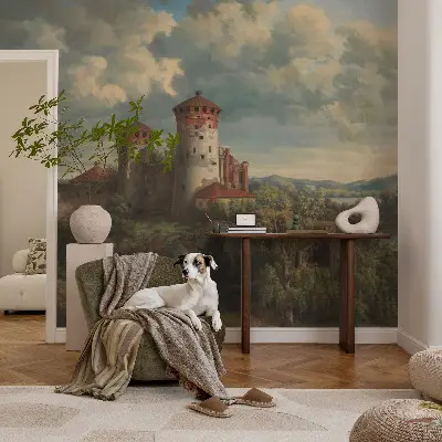 Vliesbehang fotobehang woonkamer met een romantisch landschap