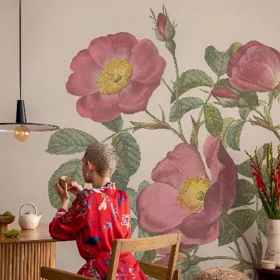 Fotobehang slaapkamer met rozenmotief