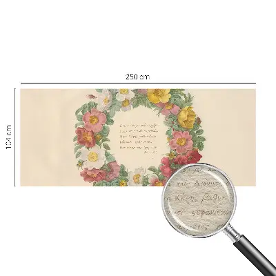 Fotobehang voor de slaapkamer met een bloemenkrans als ontwerp
