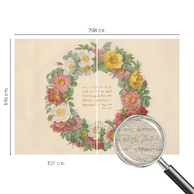 Fotobehang voor de slaapkamer met een bloemenkrans als ontwerp