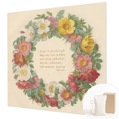 Fotobehang voor de slaapkamer met een bloemenkrans als ontwerp