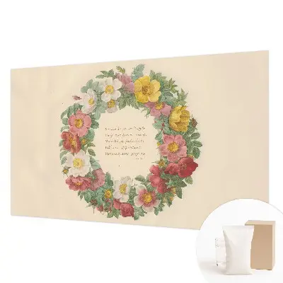 Fotobehang voor de slaapkamer met een bloemenkrans als ontwerp