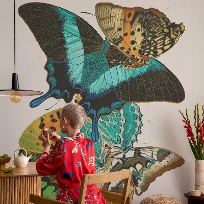 Fotobehang voor de woonkamer met kleurrijke vlinders