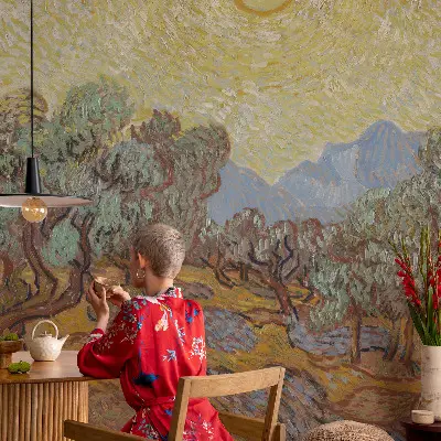 Vliesbehang fotobehang met een ontwerp van olijfbomen