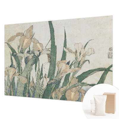 Fotobehang slaapkamer met delicate irissen als motief