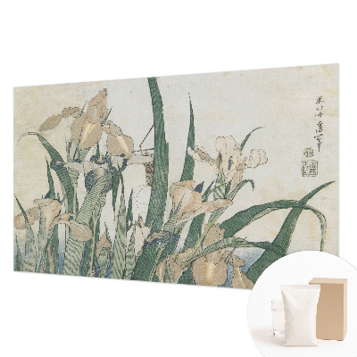 Fotobehang slaapkamer met delicate irissen als motief