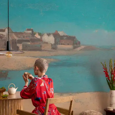 Fotobehang voor slaapkamer met een rustig dorpslandschap