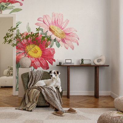 Fotobehang voor de slaapkamer met tere bloemen als dessin