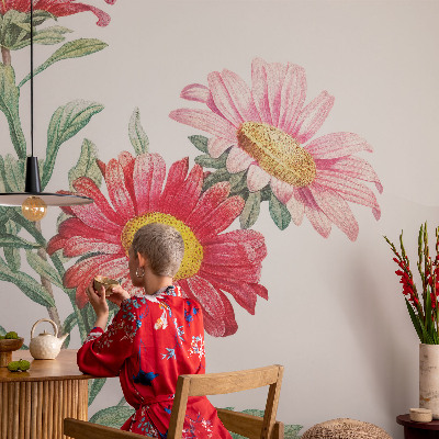 Fotobehang voor de slaapkamer met tere bloemen als dessin