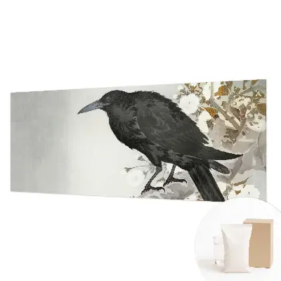 Fotobehang slaapkamer met een raaf temidden van bloemen