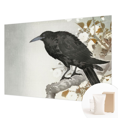 Fotobehang slaapkamer Raaf in de bloemen