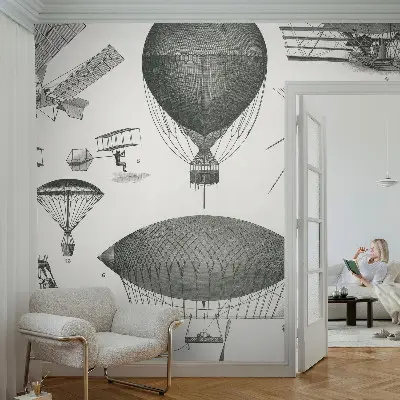 Fotobehang voor de slaapkamer met een print van de geschiedenis van de luchtvaart