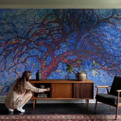 Vlies fotobehang op maat met een motief van een vlammenboom
