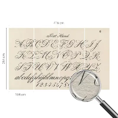 Vliesbehang fotobehang woonkamer met kalligrafisch schrift als decoratief motief