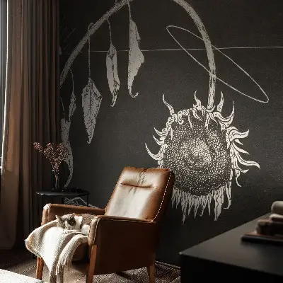 Fotobehang voor de woonkamer met nostalgische zonnebloemen als motief