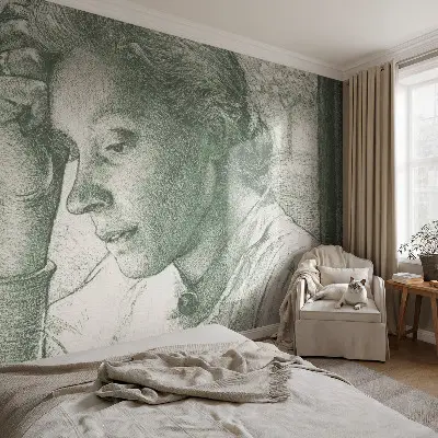 Fotobehang voor de slaapkamer met de afbeelding van een reflecterende vrouw