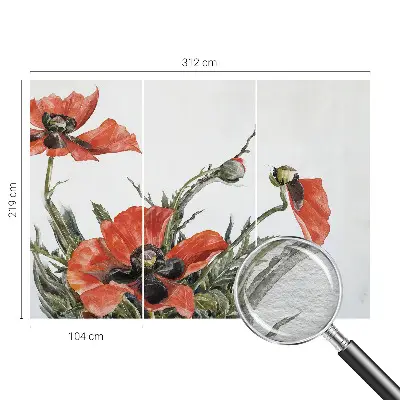 Vlies fotobehang met een patroon van rode klaprozen