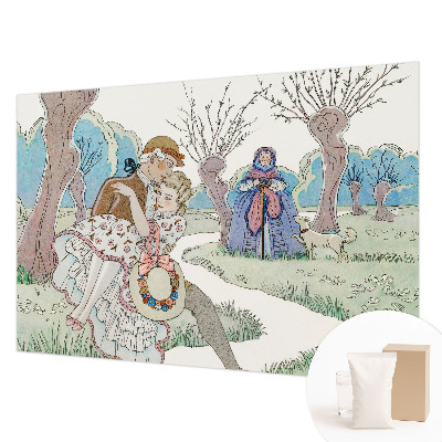 Vliesbehang fotobehang woonkamer met een romantische scène