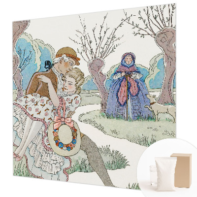 Vliesbehang fotobehang woonkamer met een romantische scène