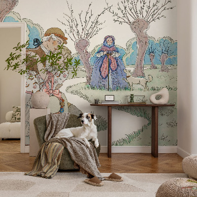 Vliesbehang fotobehang woonkamer met een romantische scène