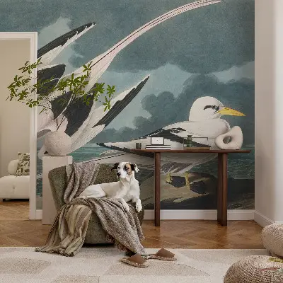 Fotobehang met een print van vogels aan zee