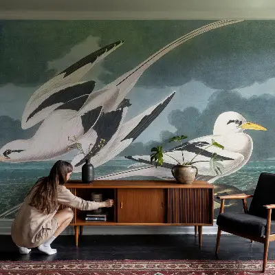 Fotobehang met een print van vogels aan zee
