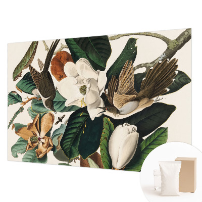 Behang met print met print van magnolia's en vogels
