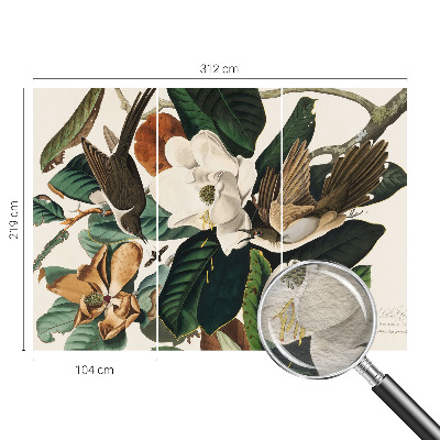 Behang met print Vogels magnolia's