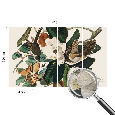 Behang met print Vogels magnolia's