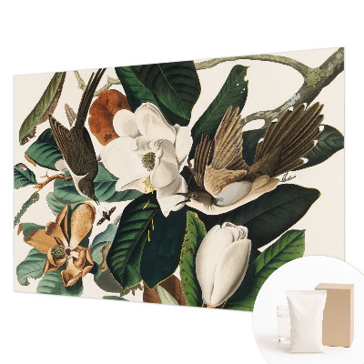 Behang met print Vogels magnolia's