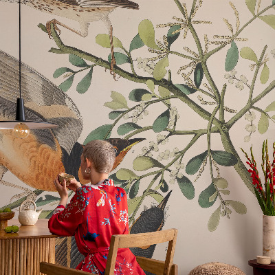 Foto behang op maat met een kleurrijk vogelsdecor