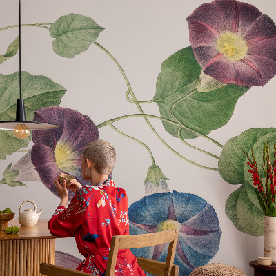 Vliesbehang fotobehang woonkamer met bloemrijke, elegante print voor de woonkamer