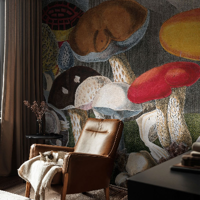 Fotobehang voor slaapkamer met een botanisch paddenstoelenmotief