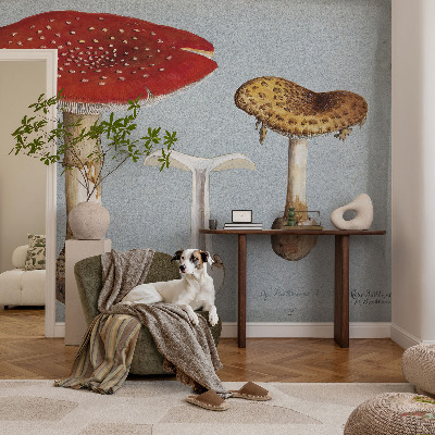 Modern fotobehang met paddenstoelgravures