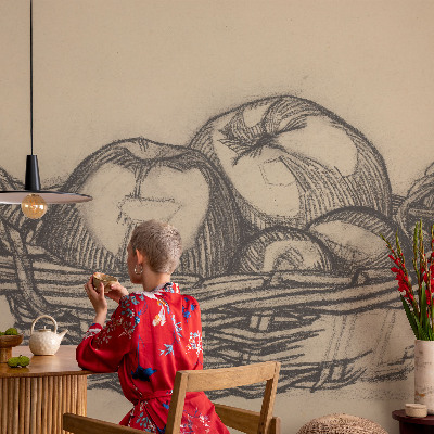 Fotobehang slaapkamer met print van een fruitmand
