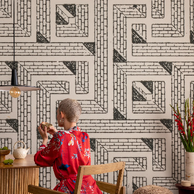 Vlies fotobehang met een ontwerp van een bakstenen doolhof
