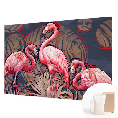 Vliesbehang fotobehang woonkamer met roze flamingo's als motief