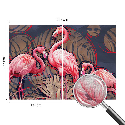 Vliesbehang fotobehang woonkamer met roze flamingo's als motief