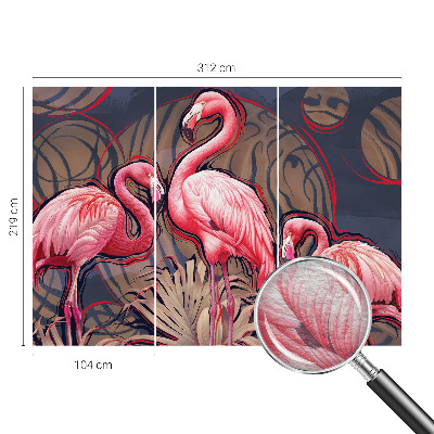 Vliesbehang fotobehang woonkamer met roze flamingo's als motief