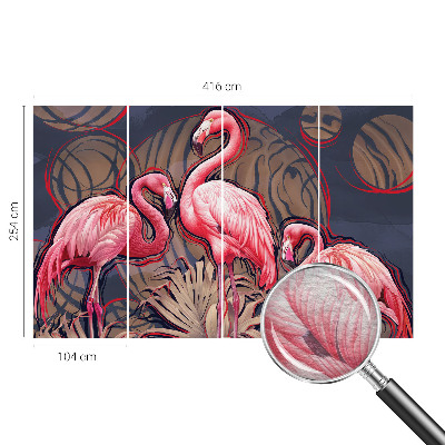 Vliesbehang fotobehang woonkamer met roze flamingo's als motief