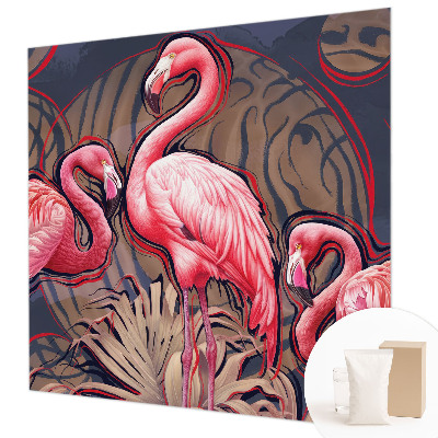 Vliesbehang fotobehang woonkamer met roze flamingo's als motief