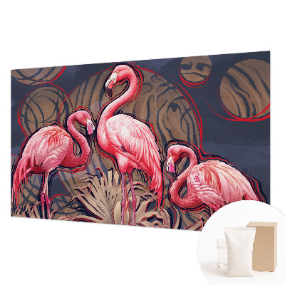 Vliesbehang fotobehang woonkamer met roze flamingo's als motief