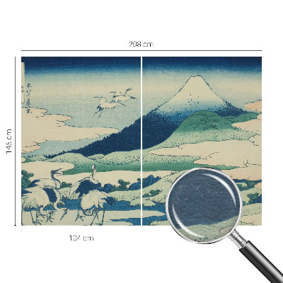 Fotobehang slaapkamer met kraanvogels en bergen als decoratie