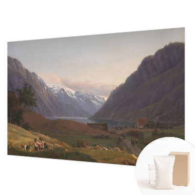 Fotobehang woonkamer met een bergpanorama