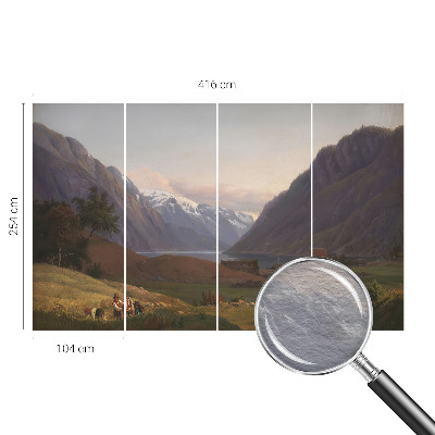 Fotobehang woonkamer met een bergpanorama
